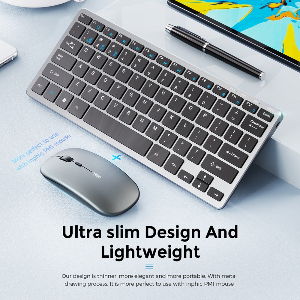 Bluetooth Wireless Keyboard Rechargeable Compact Slim 3 Modes Wireless Mouse
