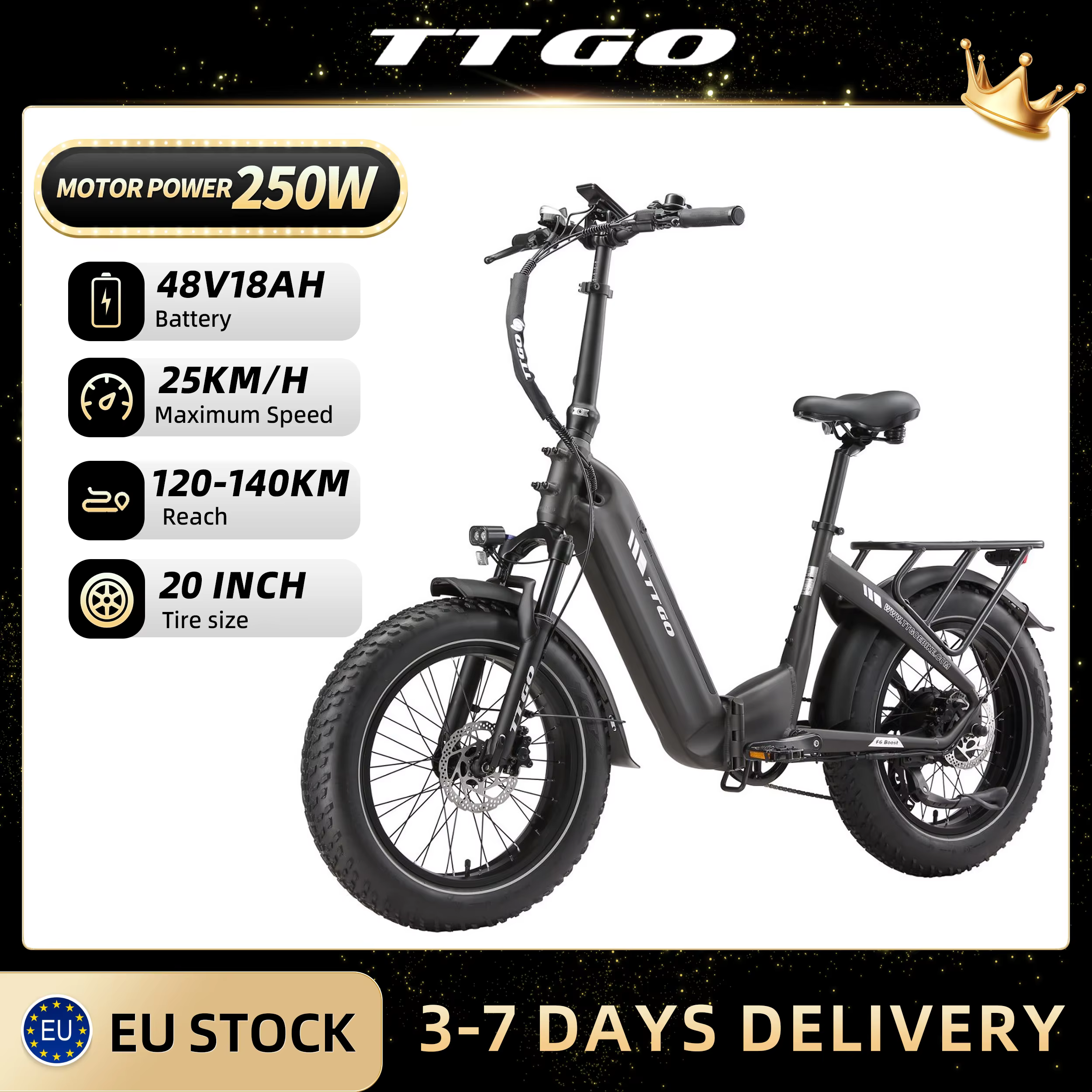 TTGO 20 Inch City E-Bike Adult 250W Motor 48V 18Ah Battery 20 Inch Electric bicycle LCD Display 7-speed Disc brakes WOMEN'S & Men