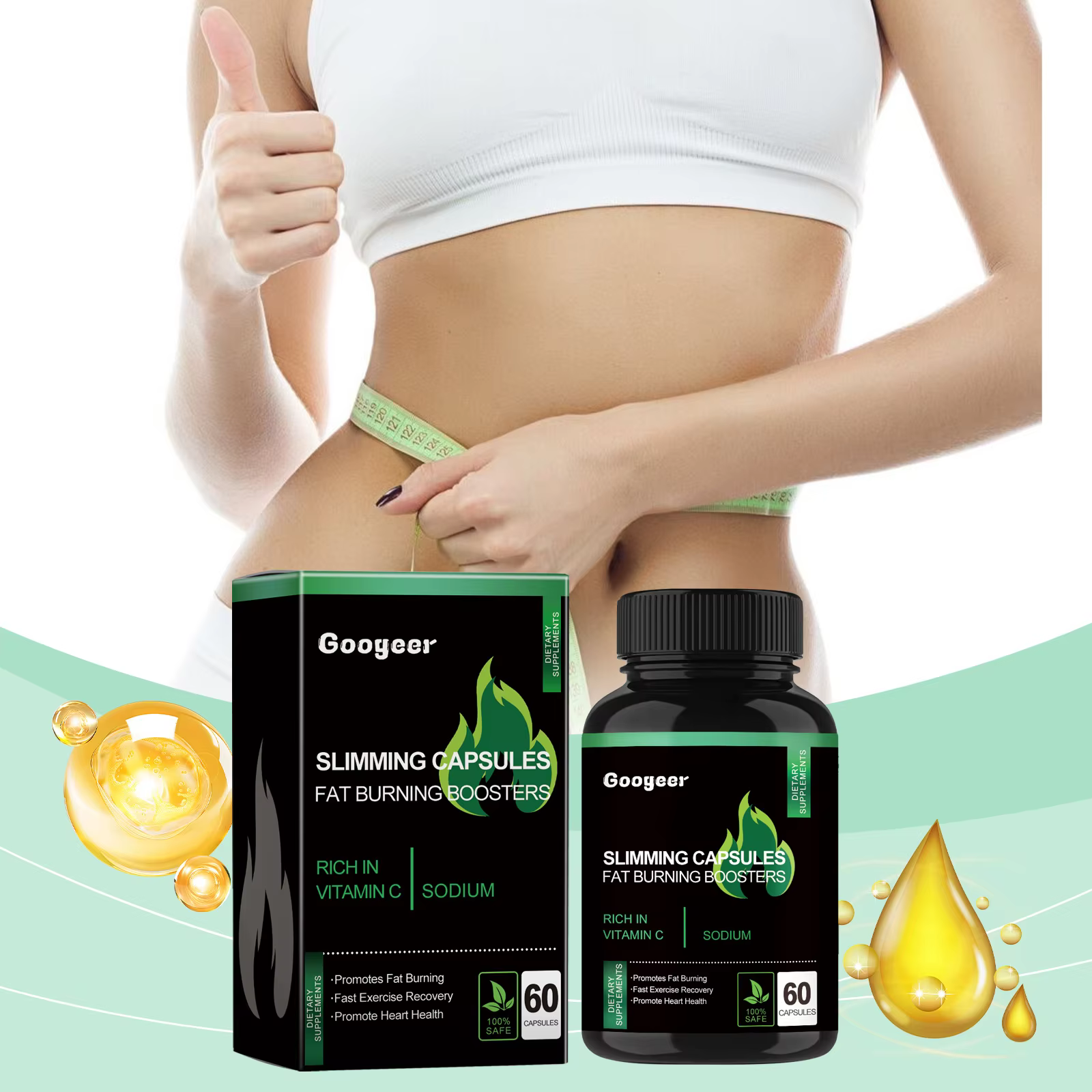 Googeer 60pcs Slimming Body Capsules Fat Burning Remove Cellulite Health Care Energy Dietary Supplement Weight Loss Capsules