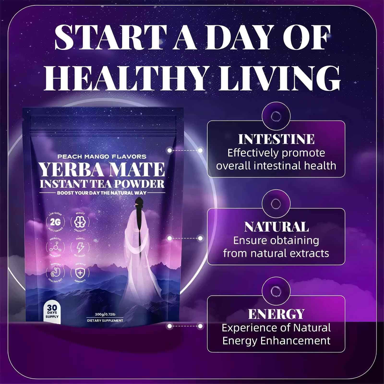 Docteat 180g Instant Yerba Mate Tea Dietary Supplement Energy Support Gut Health Refresh Flavor Daily Drink Yerba Mate Powder