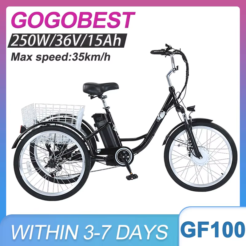 Gogobest GF100 Electric Tricycle 36V15Ah Lithium Battery 250W Front Hub Brushless Motor Electric Cargo Bicycle 7S Shifter 24" Ebike