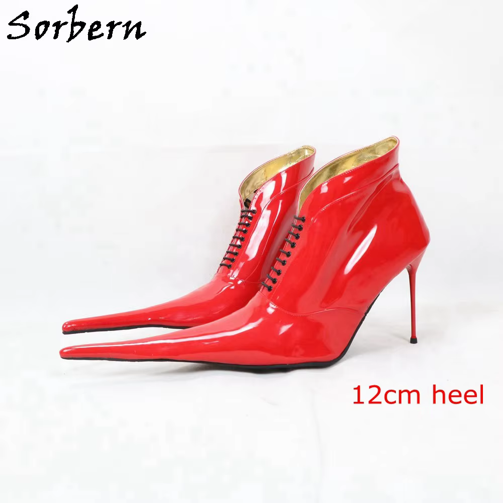 Sorbern Long Pointed Toe Women Pumps Ladyboy Sexy Fetish High Heel Stilettos Lace Up 12Cm 14Cm 16Cm 18Cm Plus Size Shoes 6-16