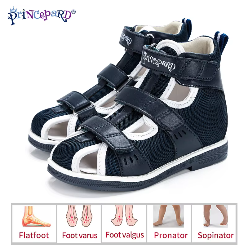 Princepard Spring Summer Kids Orthopedic Sandals New Closed Toe Leather Arch Support Correcting Shoes Toddler Girls Boys