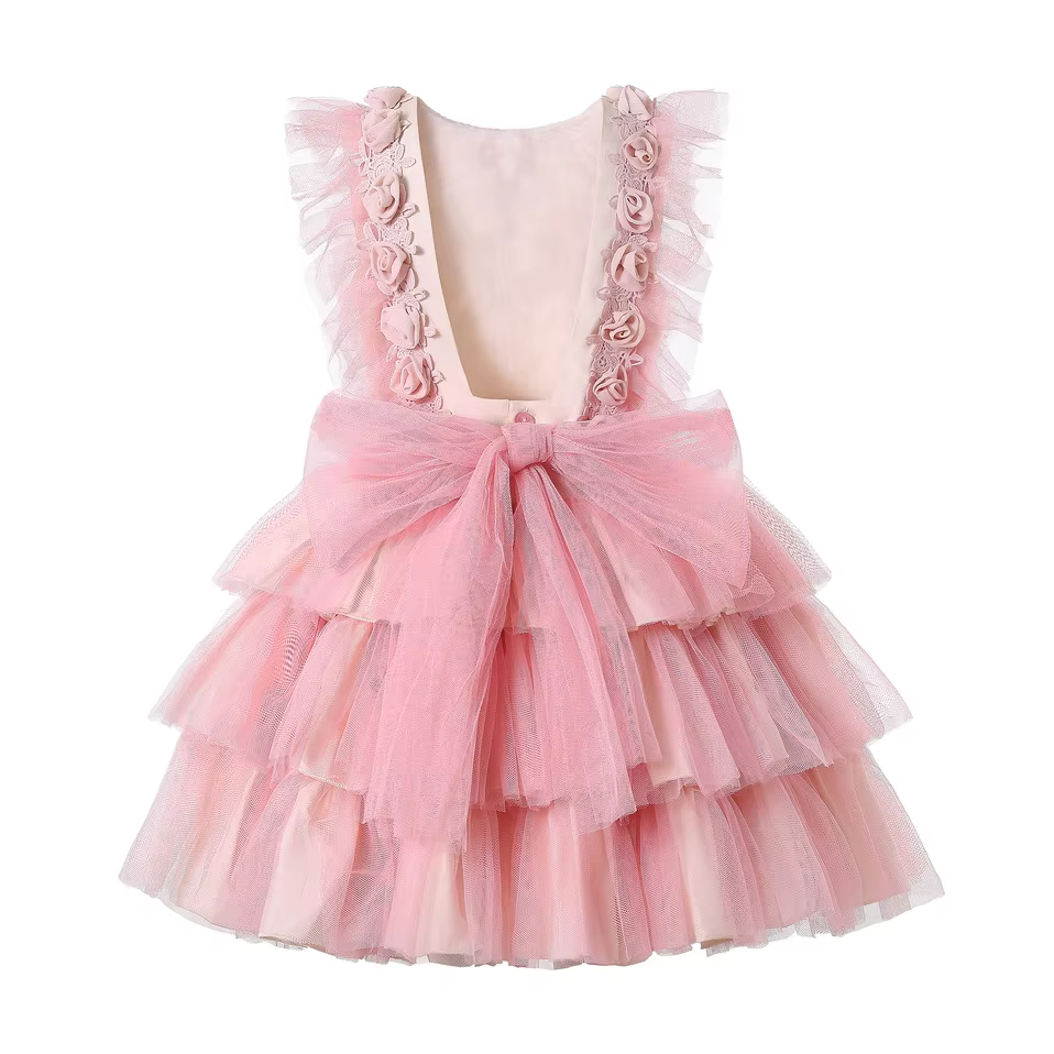 Pettigirl Little Girl Tutu Dress Kids Pink Lace and Tulle Flower Girl Dress with Matching Headband