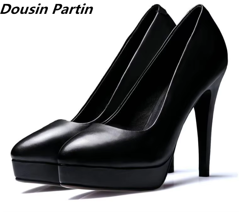 Dousin Partin Fashion Black High Heels Platform Women Shoes Pointed Toe Pu 8.5CM/11.5CM Heel 35-39 N7845963