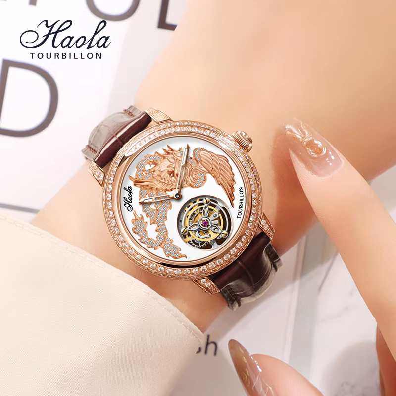 HAOFA Women Tourbillon Mechanical Sapphire Watch Manual Ladies Tourbillon Luxury Crystal Watch For Women Fashion montre femme