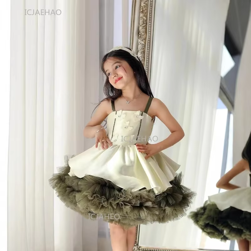 Tulle Puffy Gown for Girls Spaghetti Strap Princess Party Dress Children Model Show Host Pageant Fashion Formal Evening Dresses