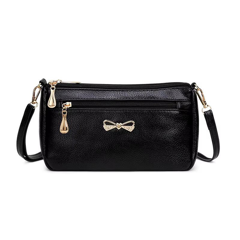 Black Bow Decor Purse, Multi Zipper Crossbody Bag, Fashion Shoulder Sling Bag for Lady Daily Use ,Work and Travel