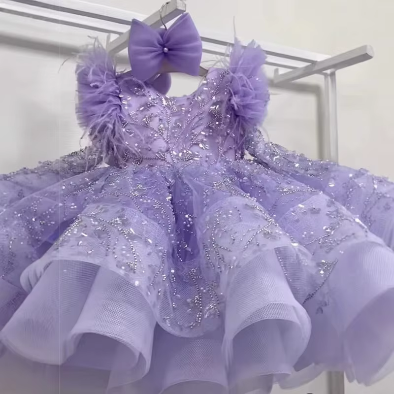 Girls Light Luxury Evening Princess Ball Gown Children Fashion Sequins Design Birthday Wedding Performance Dress y1532
