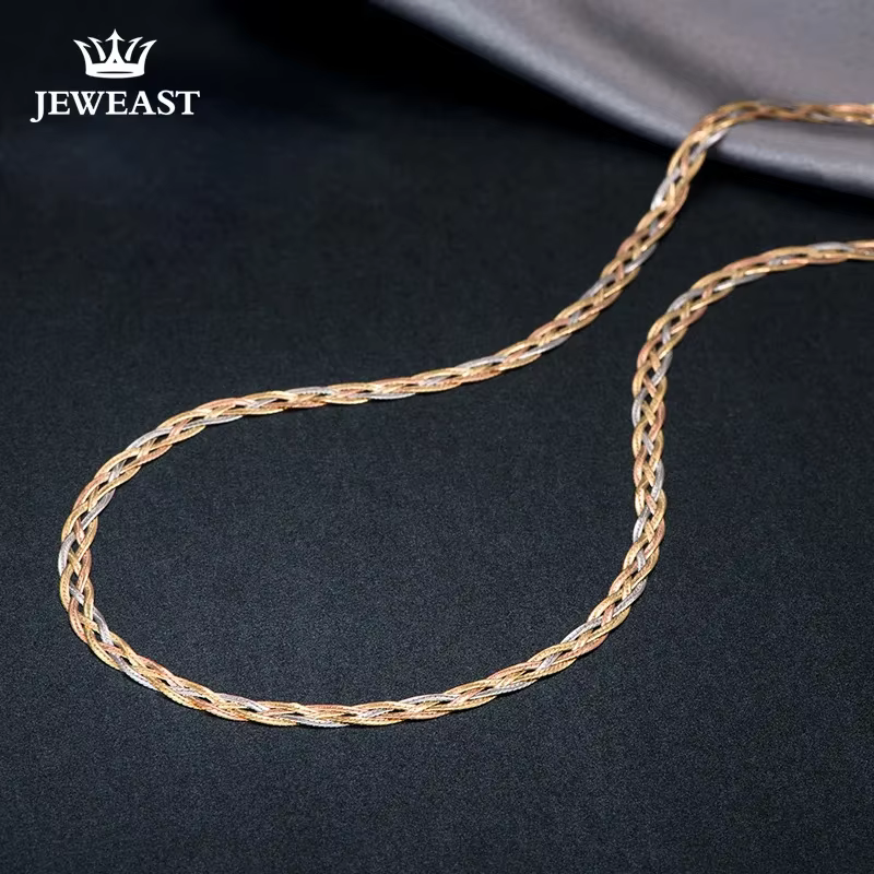 18k Gold Necklace New Weaving Wide Chain Unisex Women Men Girl Party Wedding Jewelry Trendy Hot Sale 2025 New Good Real 750 nice