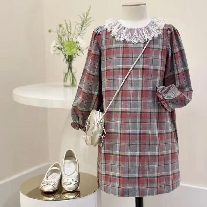 Girls' Dress 2025 Fall New Arrival Printed Fashion Striped Crew Neck Children's Princess Dress Cotton Thickened Sweet Cute Dress
