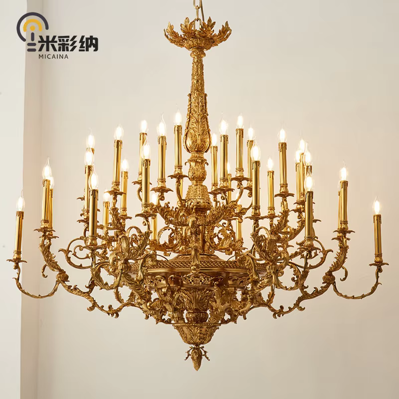 Grand Double-Height Living Room Chandelier – European Vintage Luxury Lighting for Loft, Split-Level & Villa, French All-Brass D