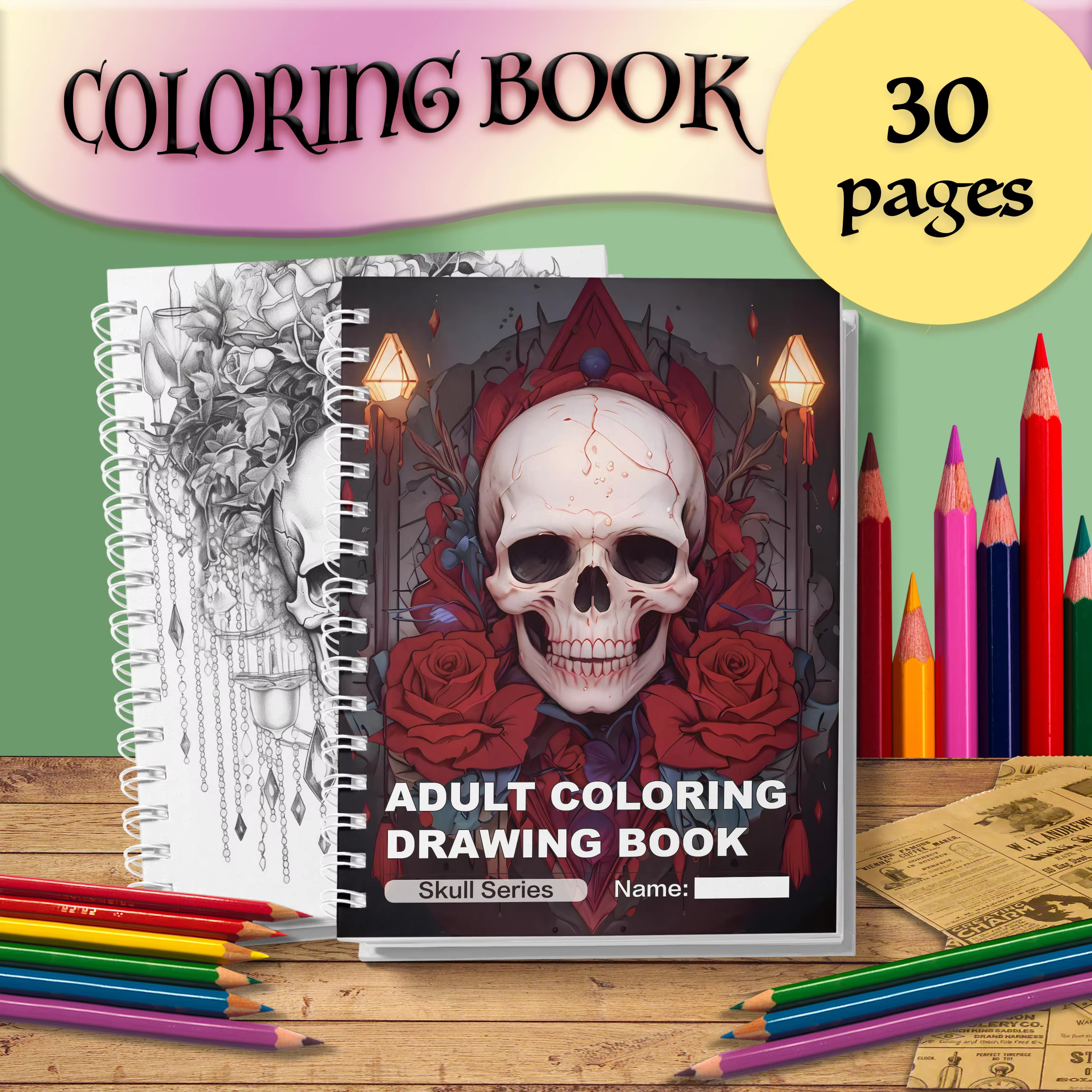 Adult skull coloring book, thick paper paper, creative free coloring, release imagination, enjoy unlimited fun, perfect