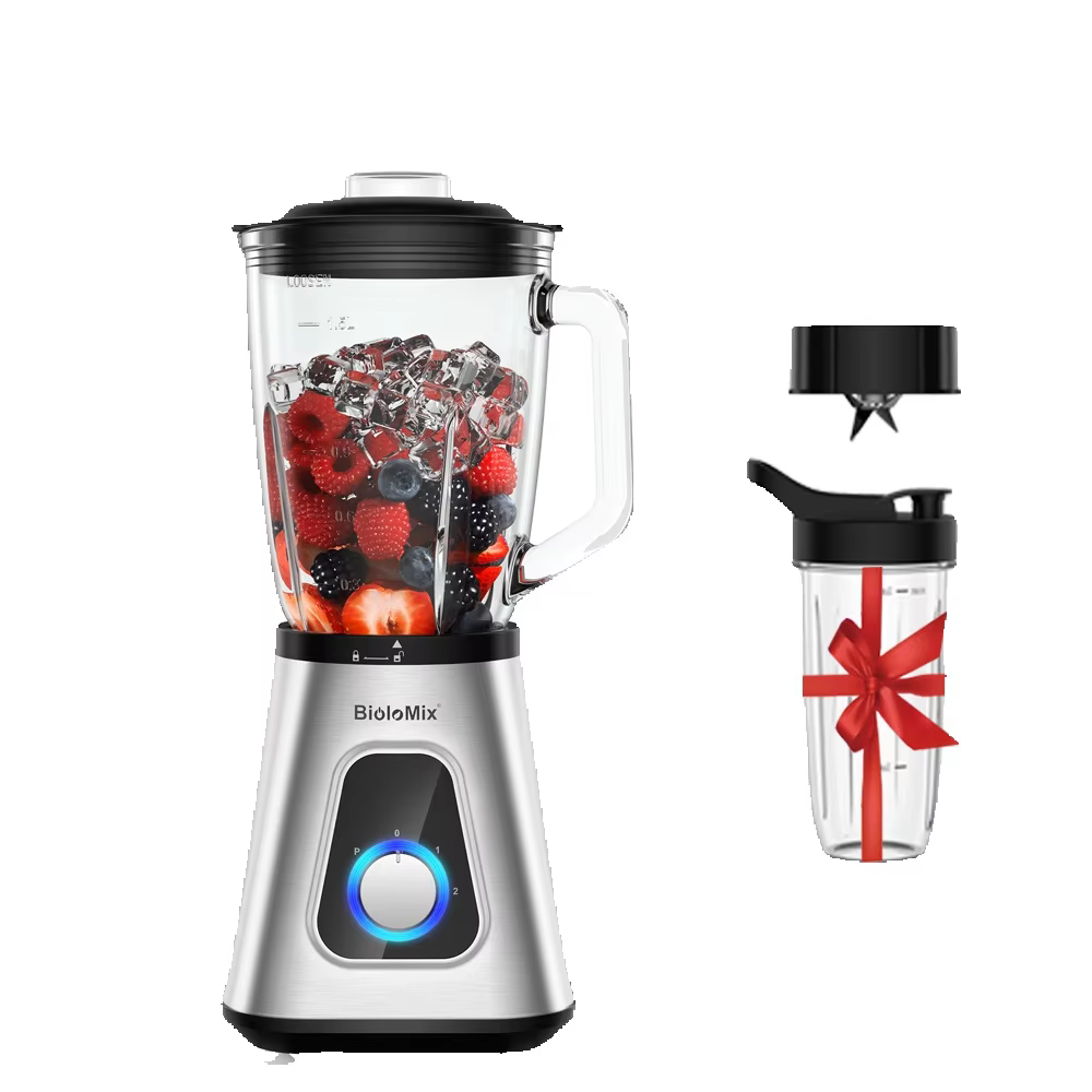 BioloMix Professional 1300W Blender with 1.5L BPA Free Glass Pitcher Perfect for Frozen Smoothies and Homemade Sauces