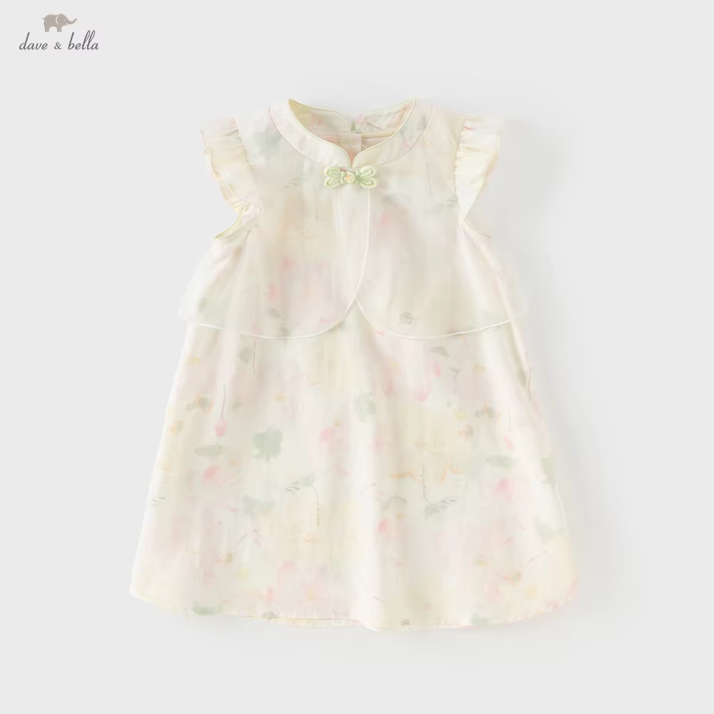 Dave Bella Girls Summer Dresses Children Cool Sweet Dress Fashion Casual Kids Clothing Elegant Floral Print Sleeveless DB2262100