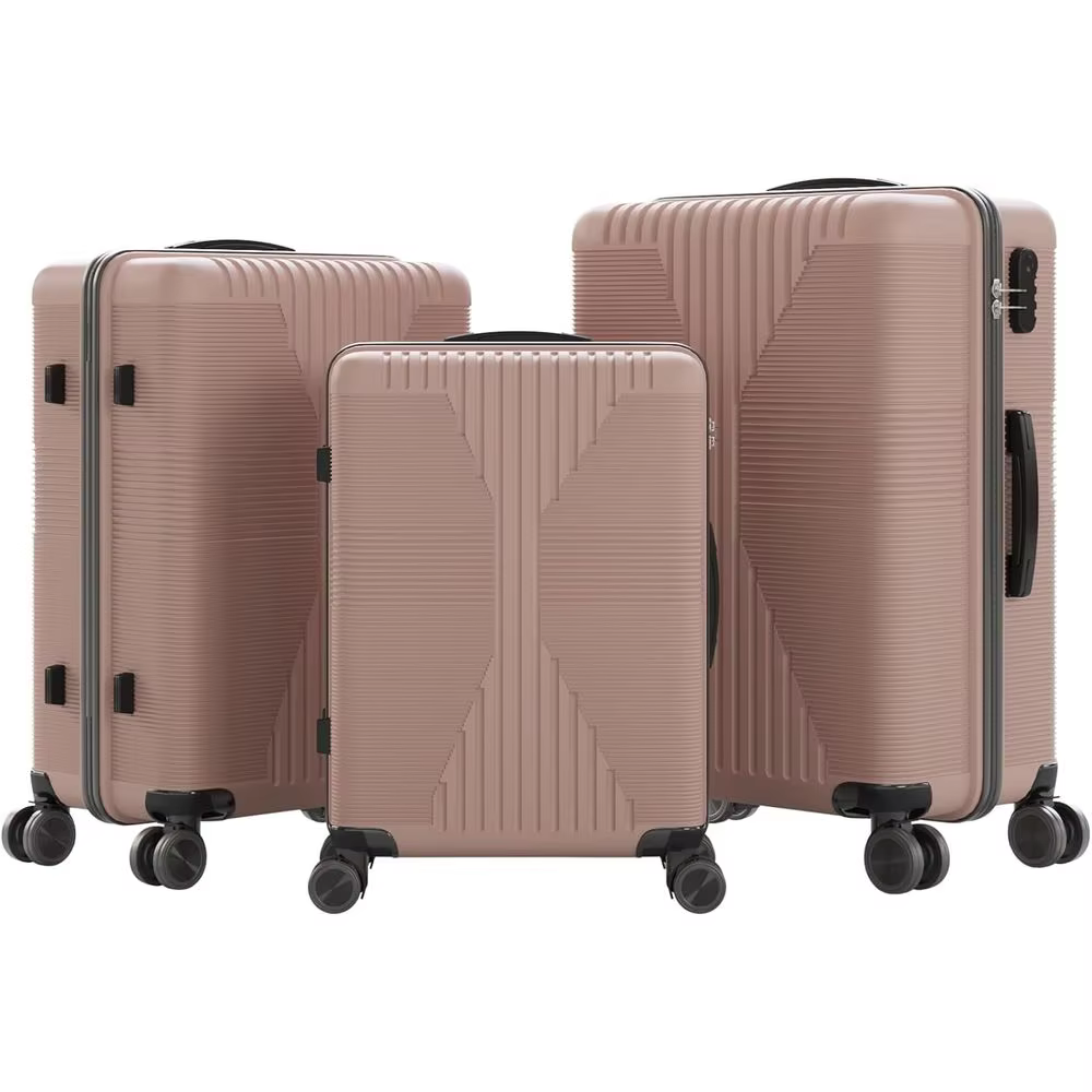 3-Piece Hard Case Luggage Set with Lock, Spinner Wheels, Lightweight for Carry-On or Business Travel - Rose Gold (20/24/28)