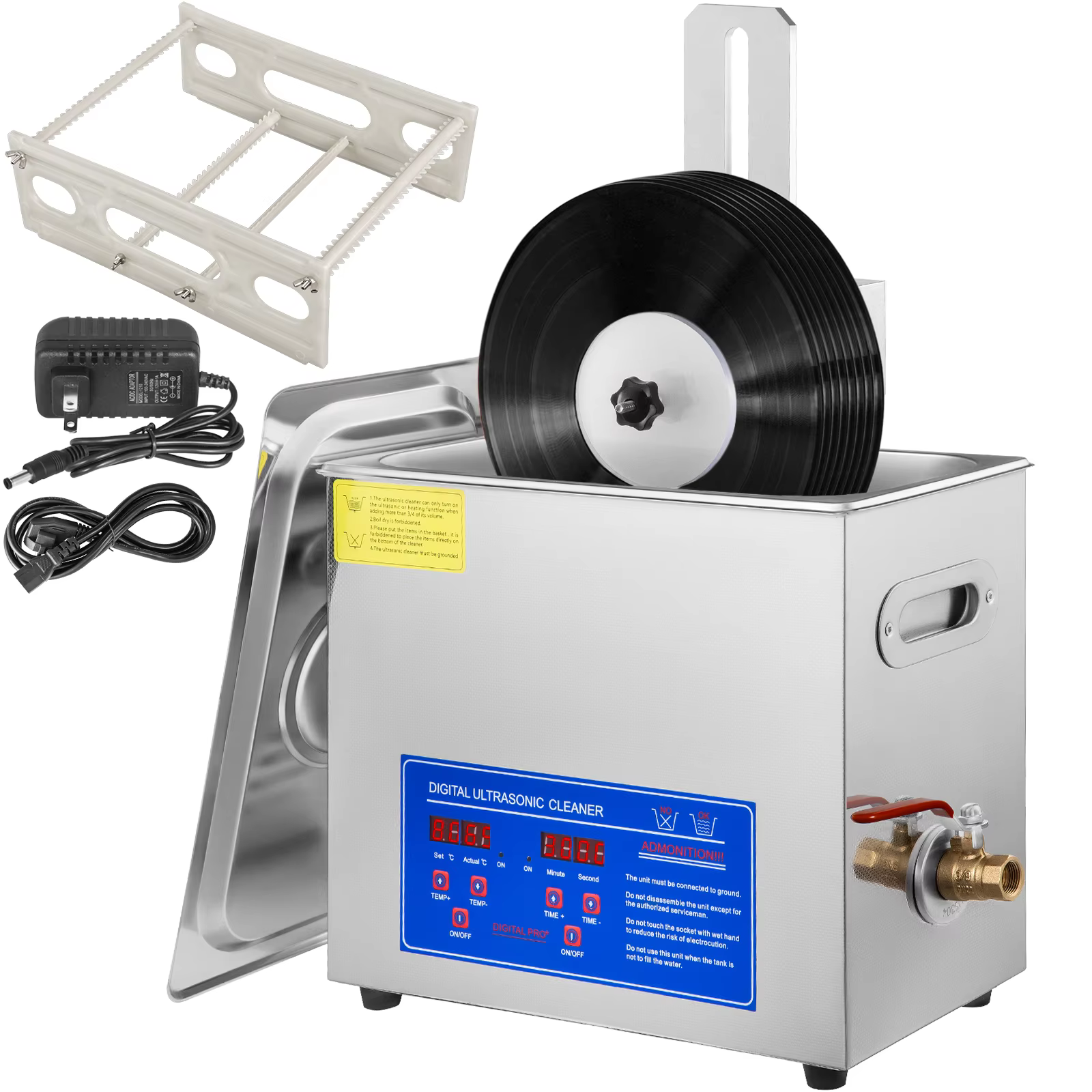 SucceBuy Ultrasonic Cleaner 6L Ultrasonic Vinyl Cleaner 7-12 In 8 Records Ultrasonic Vinyl Cleaning Machine 180W for Home Store