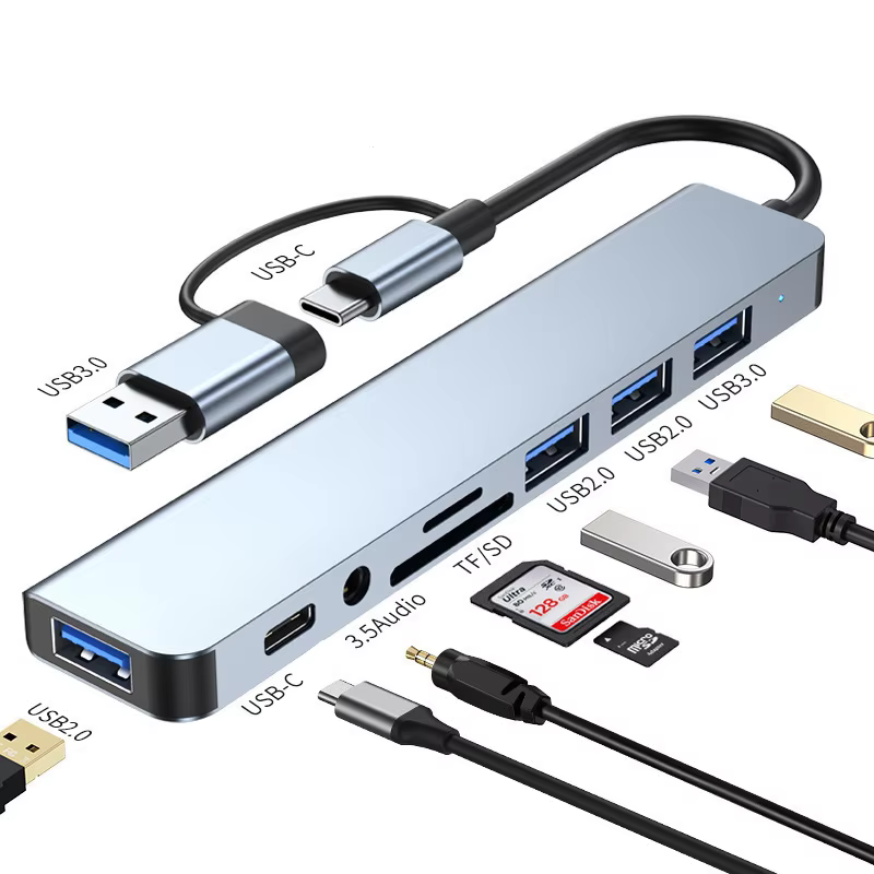 8-in-2 USB Hubs Docking Stations SD/TF Card Reader Type C to USB OTG Adapter For Tablet Mobile Phone Computer