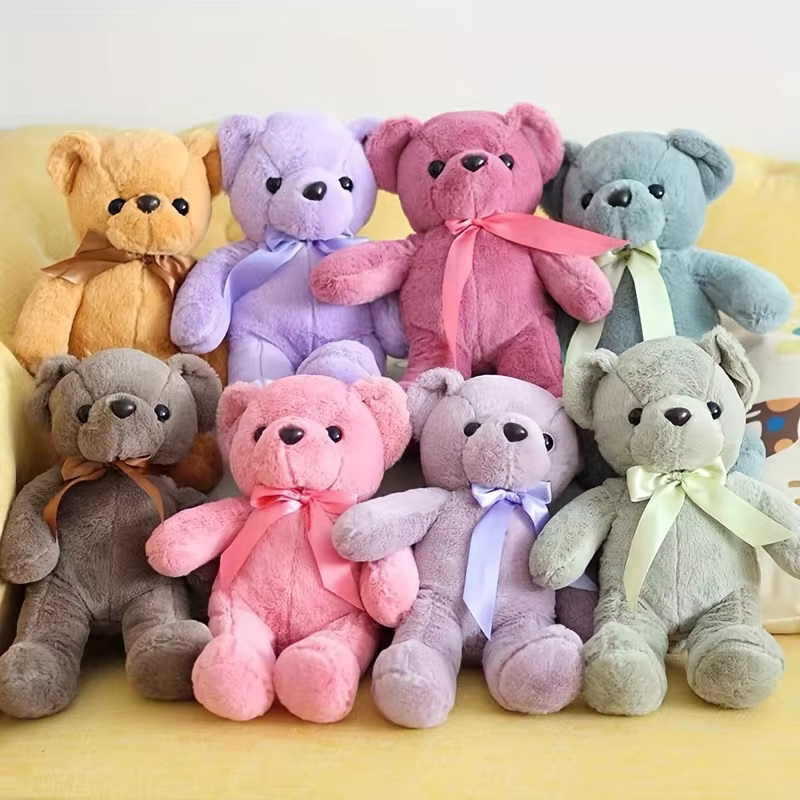 1pc Multicolored Ribbon Teddy Bear Plush Toy Soft Animal Dolls Birthday Party Wedding Home Decoration Room Decor Christmas Gift