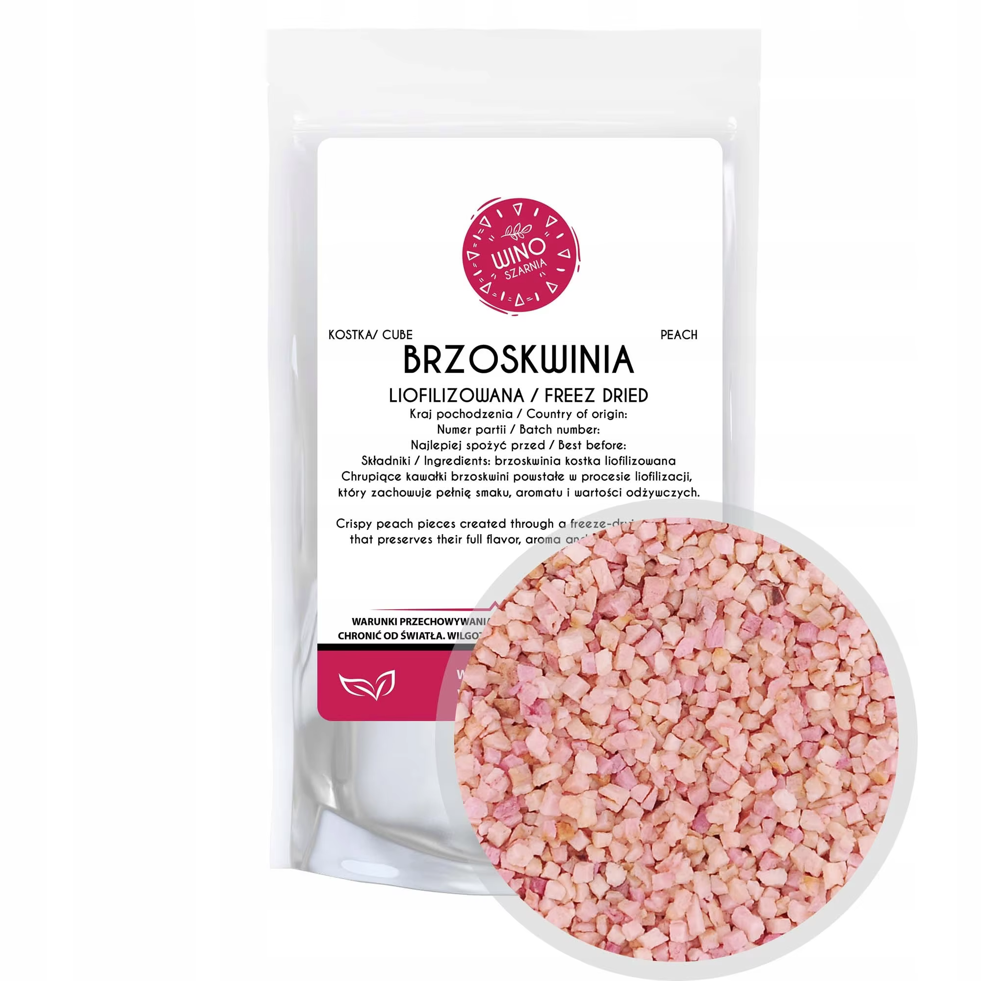 Pfirsichrosa Gefriergetrocknete Würfel - 20g Frucht Natürlicher Gesunder Snack