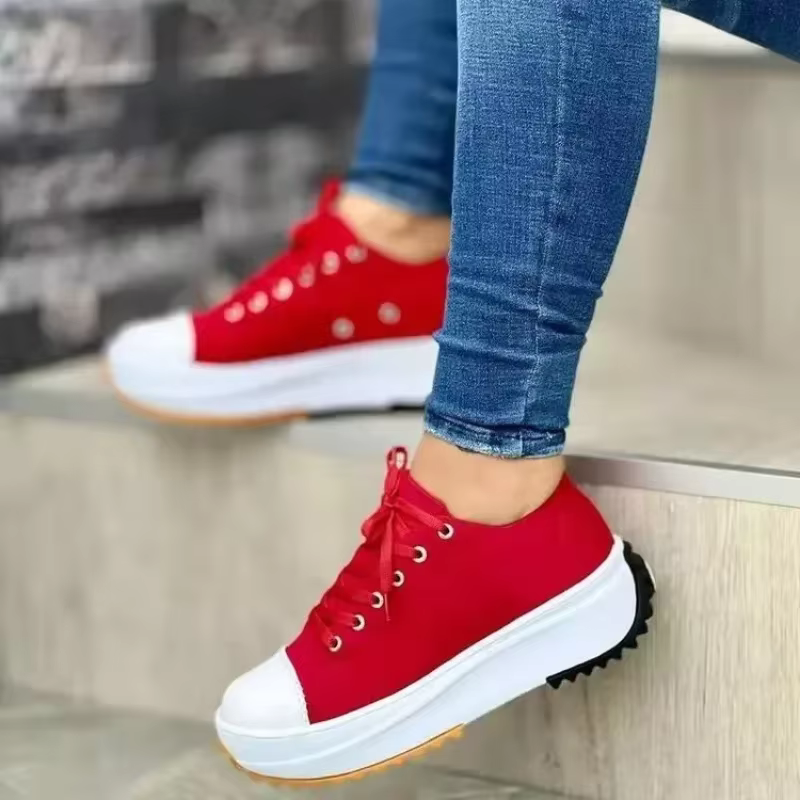Summer New Women Fashion Casual Shoes Plus Size 42 Woman Platform Canvas Breathable Sport Shoes Female Lace Up Tennis Sneakers