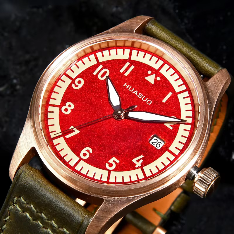 HUASUO Flight Series Tin Bronze Case Large Lacquer Craft Dial Japanese Movement Super Luminous Machinery