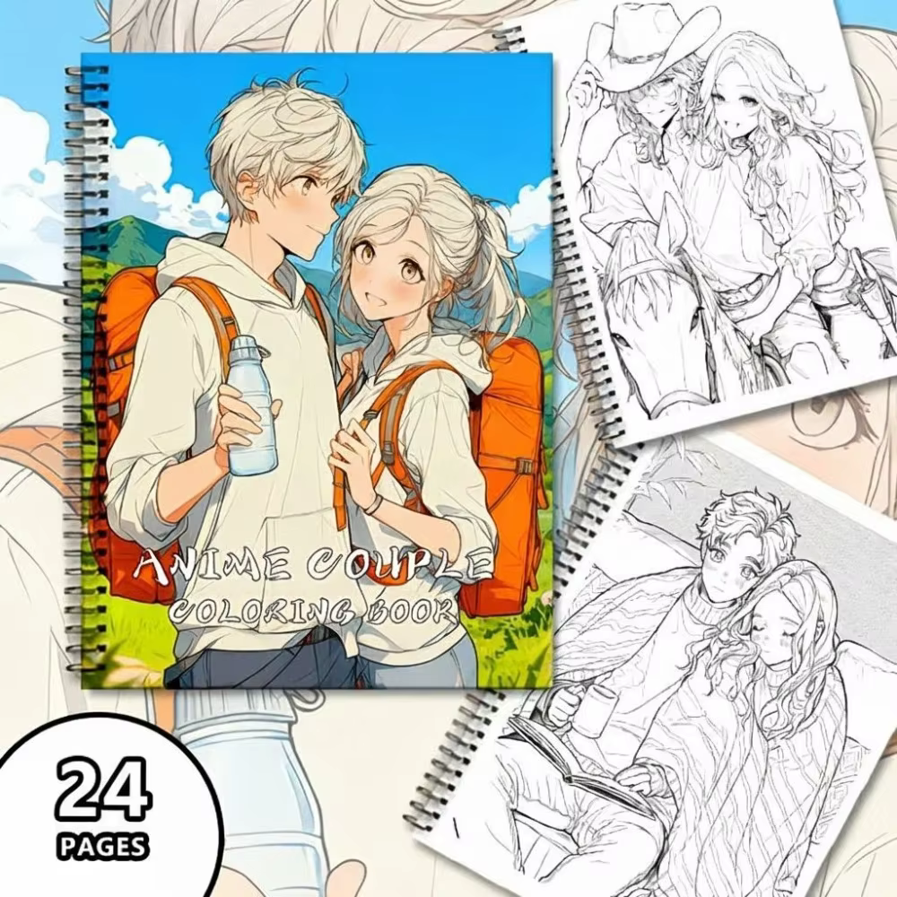 A4 Anime Couple Adult Coloring Book 24 Pages Beautiful Manga Style Art Stress Relief Relaxation Creative Gift