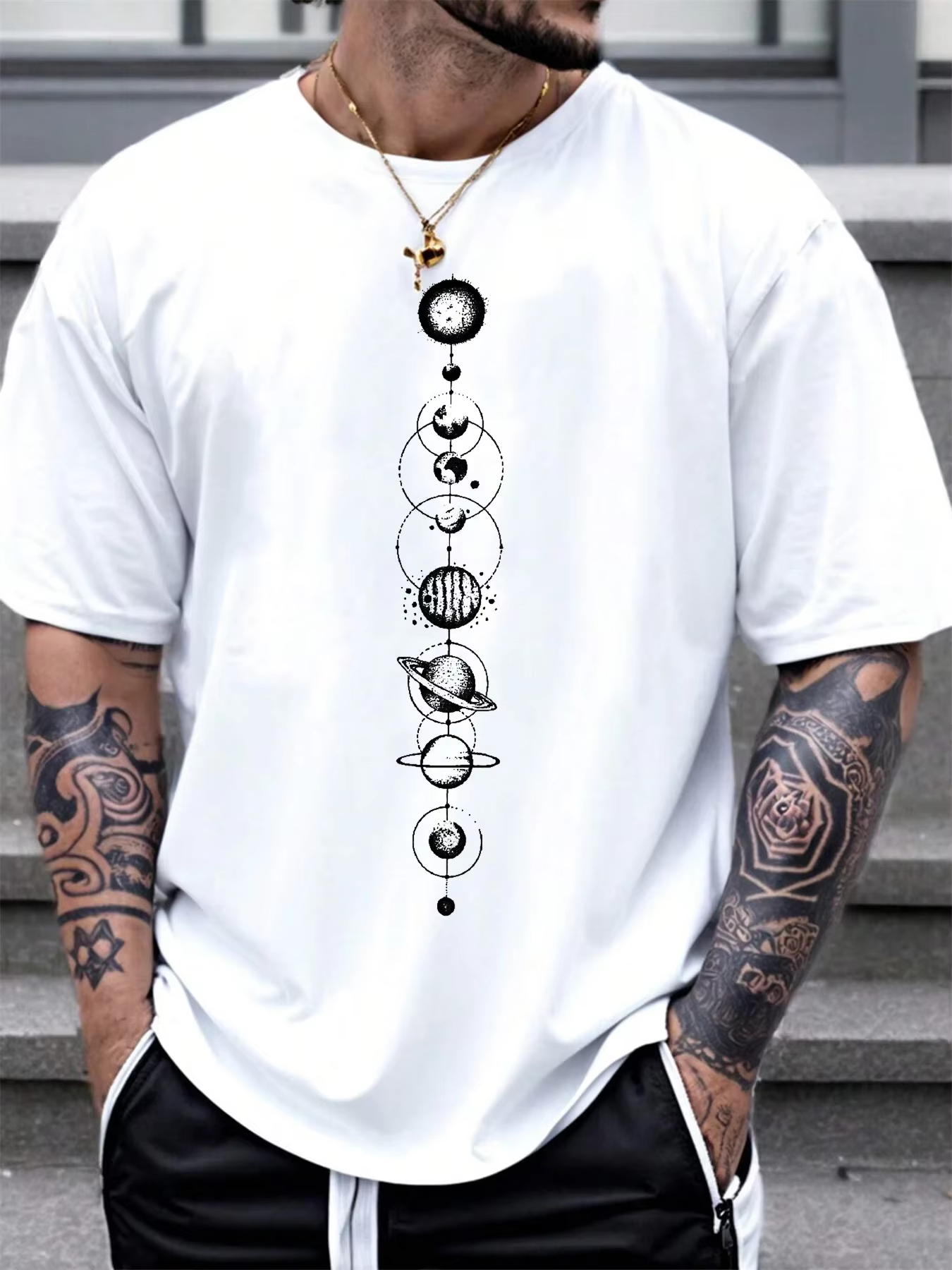 Space Planet Print Round-neck Men Women Pure Cotton Short Sleeve Street Casual Trendy Sport Loose T-shirt Summer Shirt Clothing