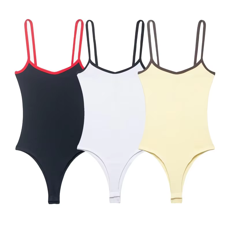 Women's Bodysuit 2026 New Fashion Spring Summer Color-block Trim Jumpsuit for Women Chic Personality Spaghetti Strap Bodysuit