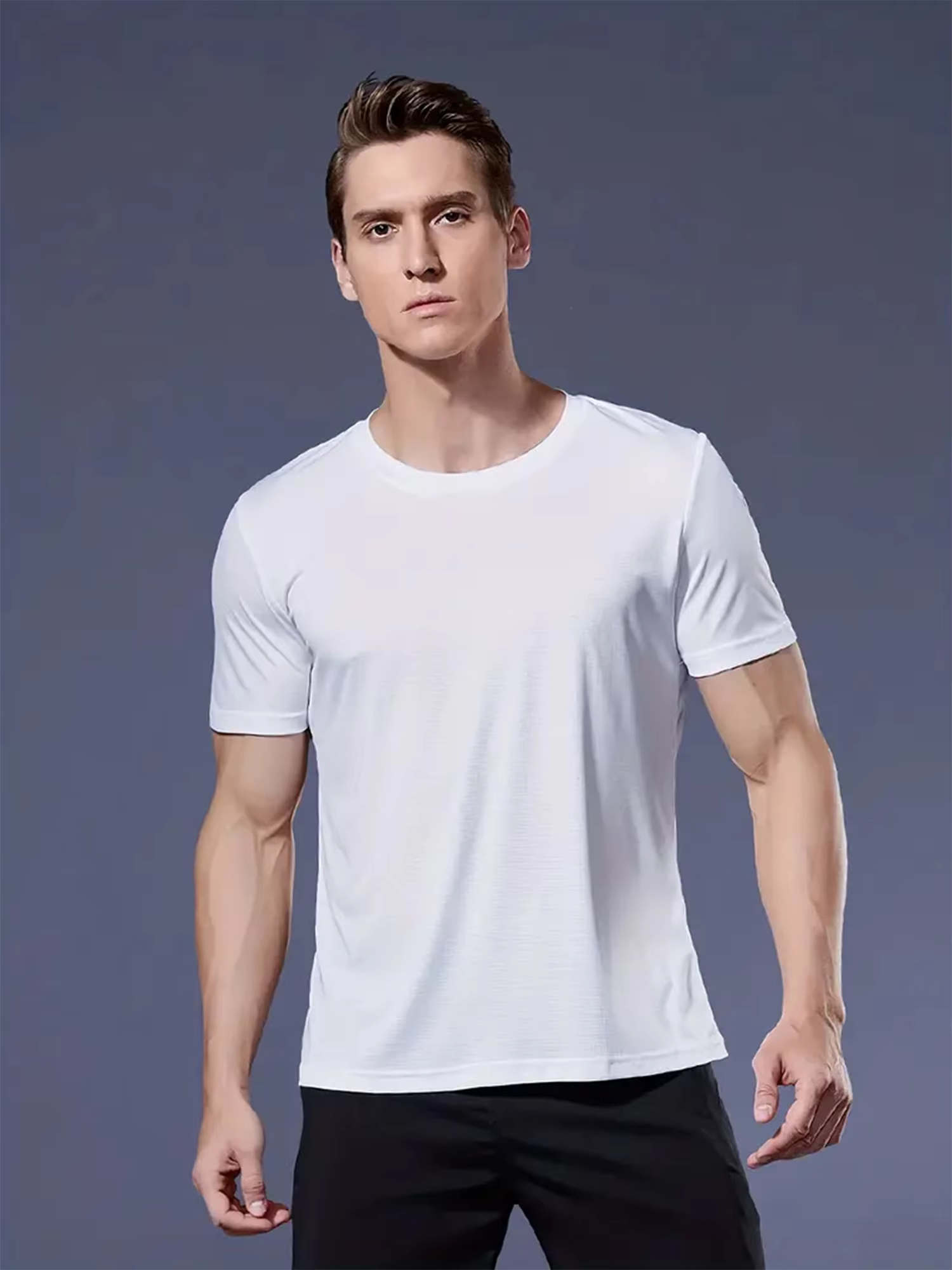 Round Neck T-Shirt 1 Piece White Ultra-Light Men's Quick-Drying Breathable Sweat-Absorbent Shirt Suitable for Fitness Gym and Ru