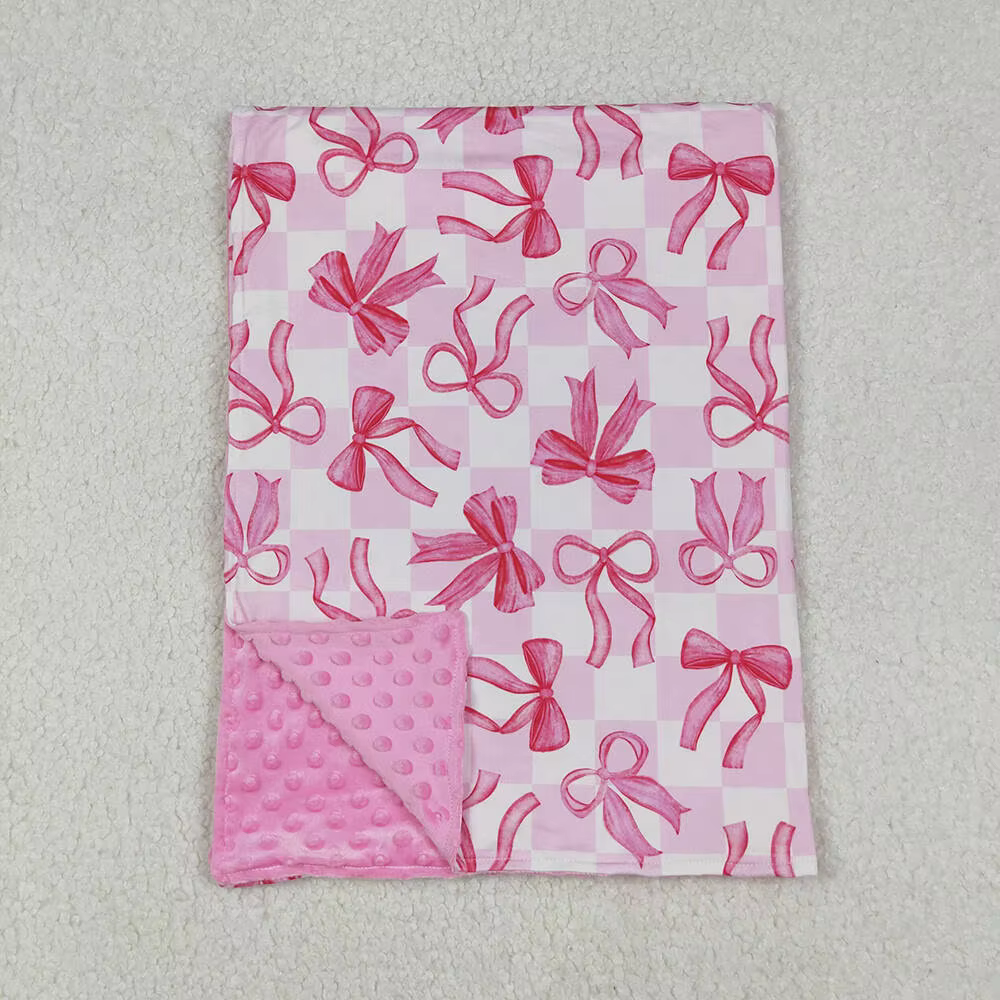Pink Plaid Bow Baby Girls Blankets Soft Cozy Faux Fur Stroller Blanket for Infants And Toddlers29*43 inches