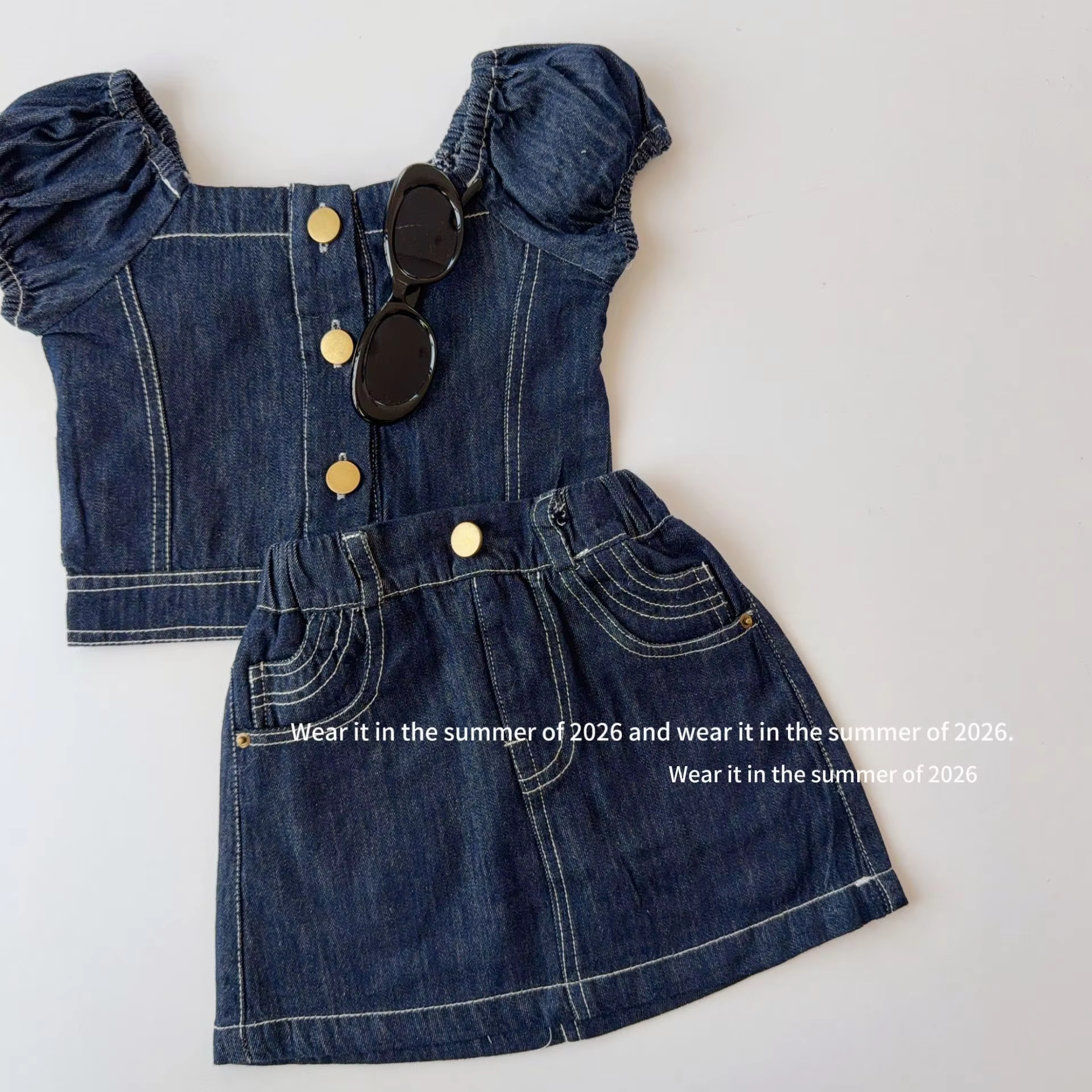 2026 new  girls 2 pcs denim set top+skirt  cotton good quality summer fashion  girls suit 2-12t G512