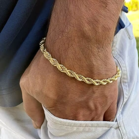 2/3/4/5mm Men's Stainless Steel Twisted Rope Chain Bracelets,Hip Hop Punk Adjustable Gold Color Chain Wristband Gift