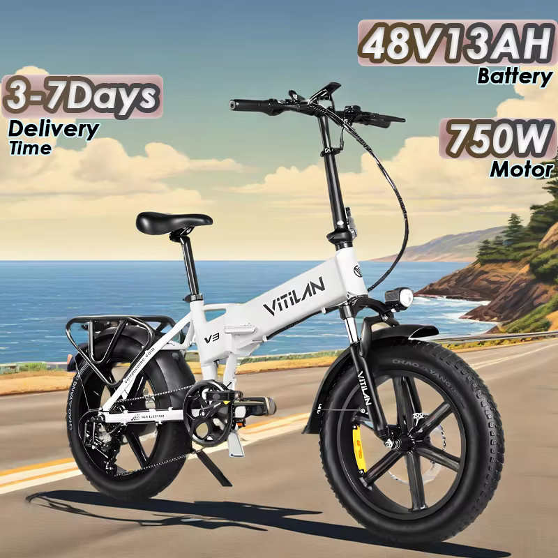 VITILAN V3 E-Bike 750W Motor 48V13AH Battery Hydraulic Brakes Electric Bike 20-Inch Fat Tire Folding Commuting Electric Bicycle