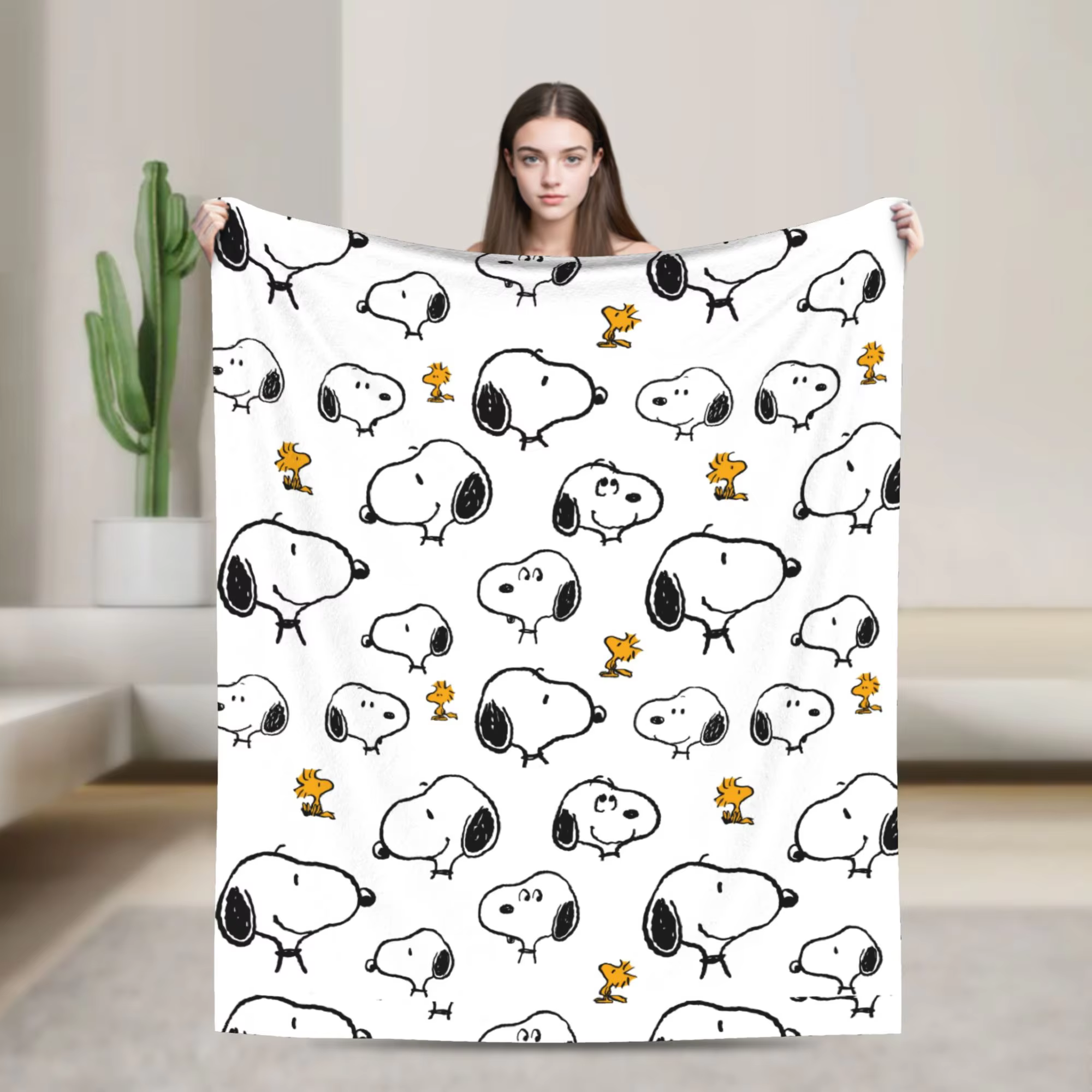 Snoopy & Woodstock Pattern Blankets  Fleece Funny Soft Throw Blankets for Bedspread  Winter