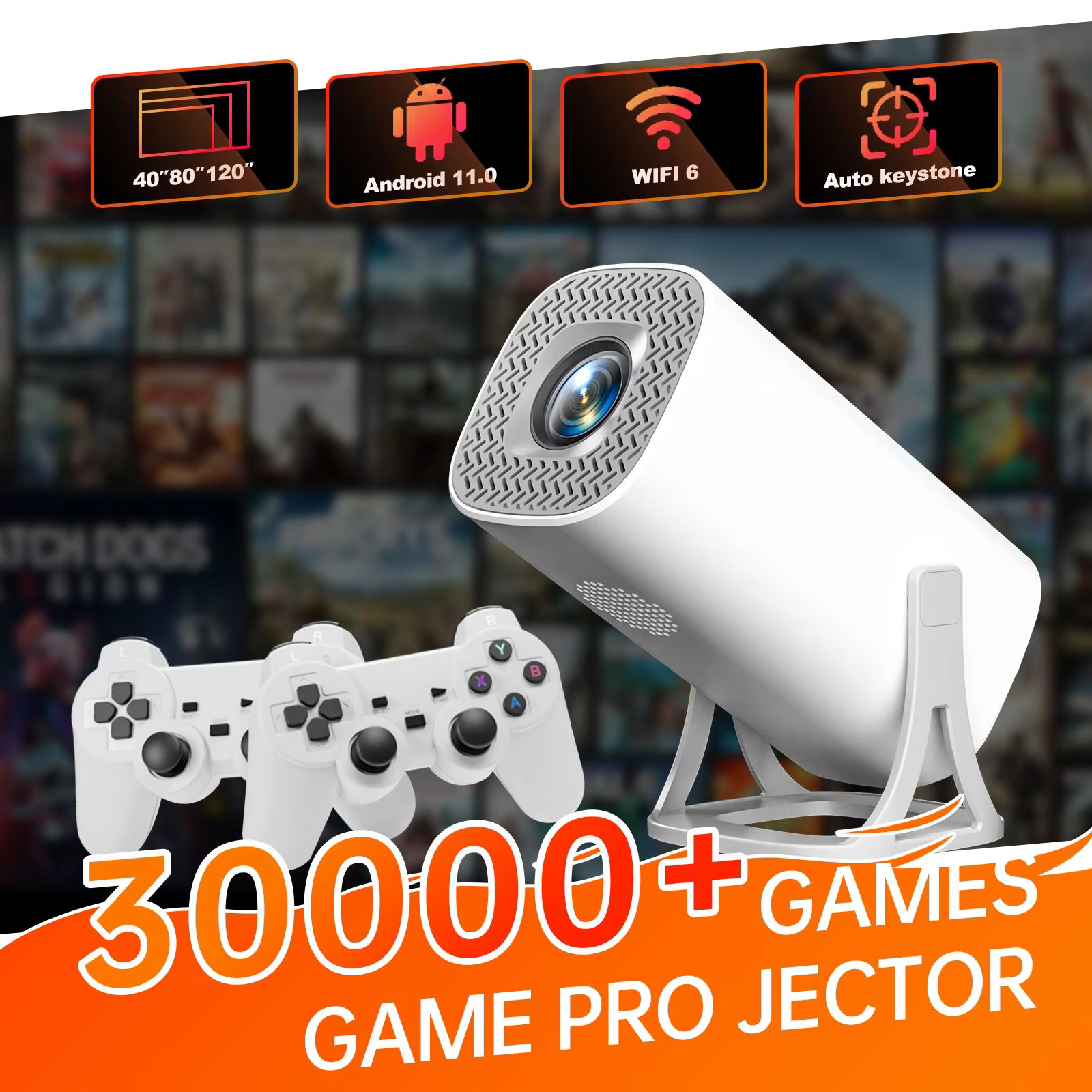 HONGTOP Android 11 Gaming Projector 64GB TF Card Wireless Gaming Controller Dual WIFI 1280*720P Home Theater Portable Projector
