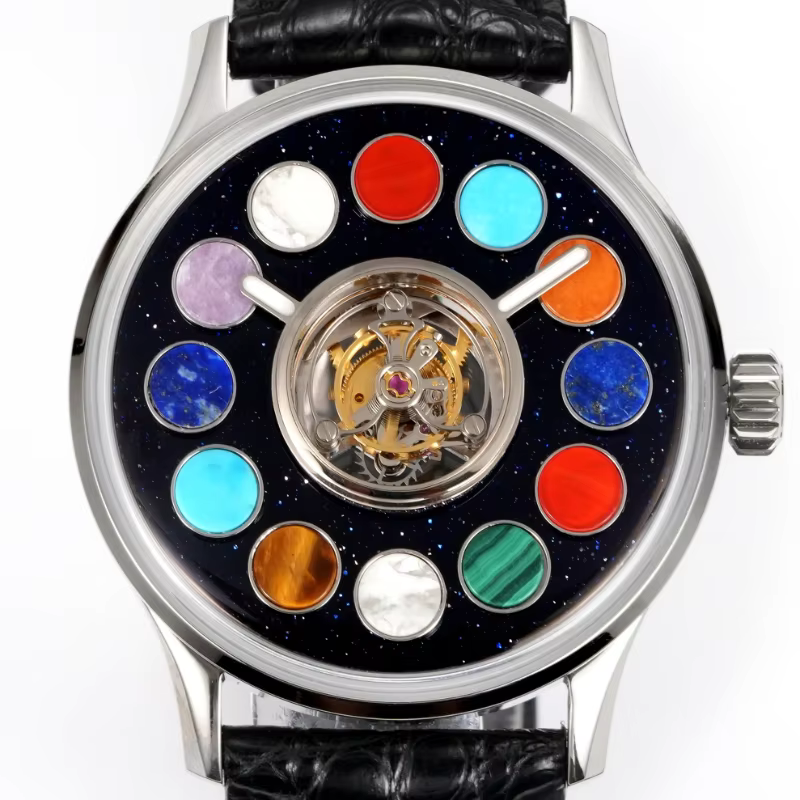 Huasuo Crown King Grade 5 Titanium Center Tourbillon Watch Natural Gem Center Tourbillon Watch