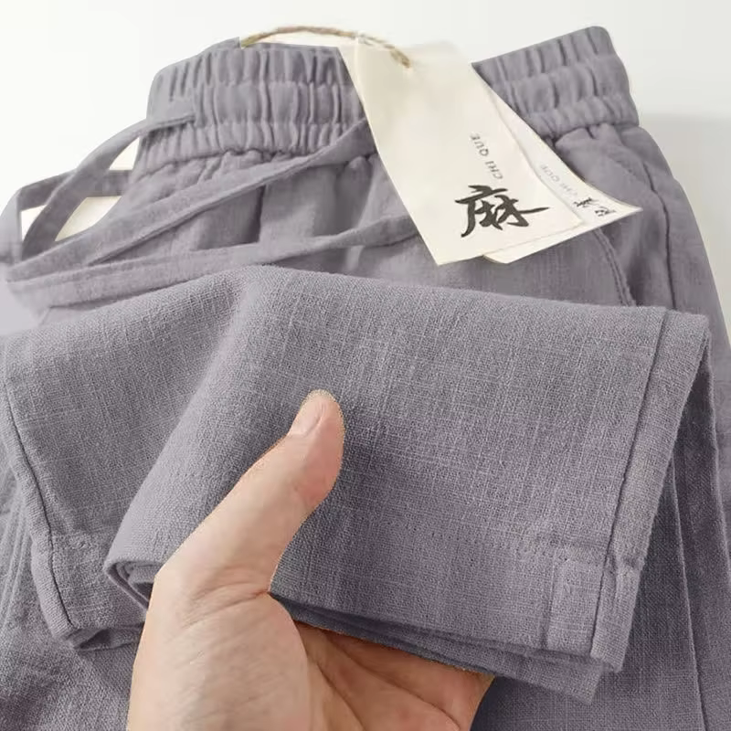 Summer Men's Loose Linen Pants Solid Color Home Comfort Trousers Thin Breathable Straight Sports Casual Pants for Couples
