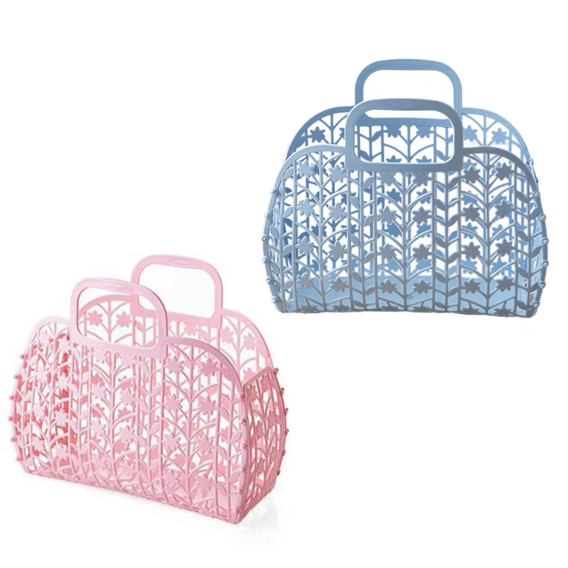 Vintage Hollow Bags for Women Summer Disassemble Tote Bag Plastic Beach Purses Bathroom Basket Handle Handbags
