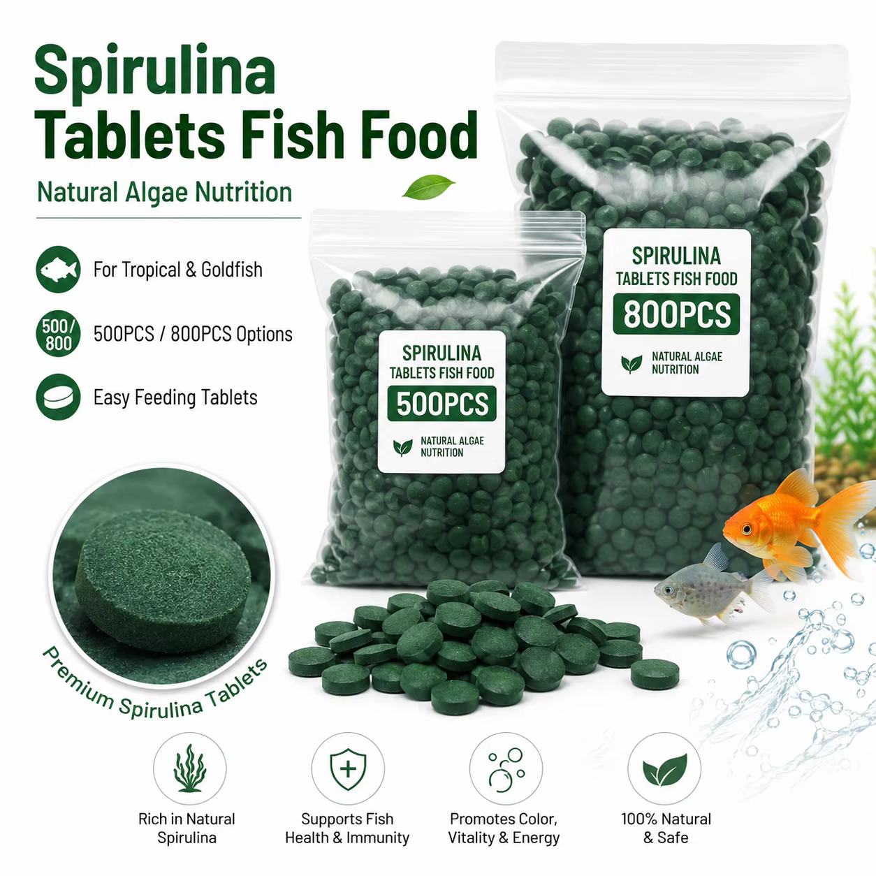 High Purity Spirulina Tablets Spiral Seaweed Enrichment Favorite Pets Food Fish Crystal Red Shrimp Fish Food Aquarium