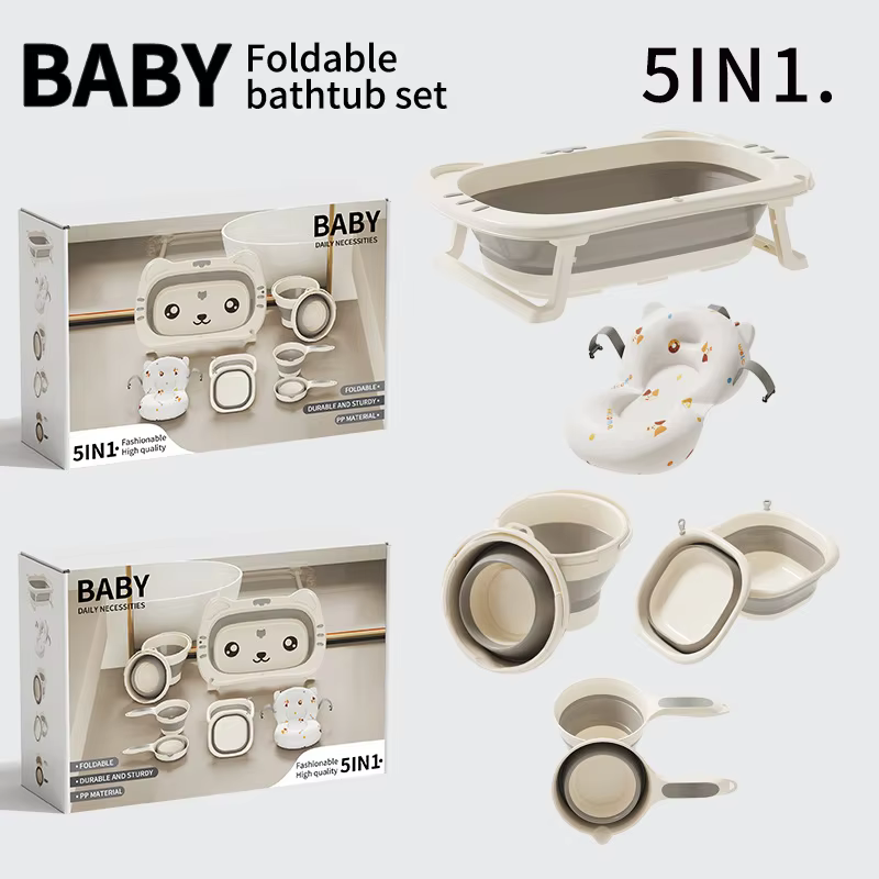 RJ323 Baby Bath Tub 5-Piece Set Foldable Baby Bath Tub Infant Bath Tub PP Material With Temperature Sensor