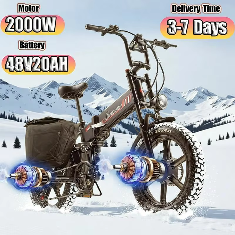 YX20M E-Bike 2000W Motor 48V20AH Lithium Battery Fold Hydraulic Braking Electric Bike 20Inch Fat Tire Snow Electric Bicycle