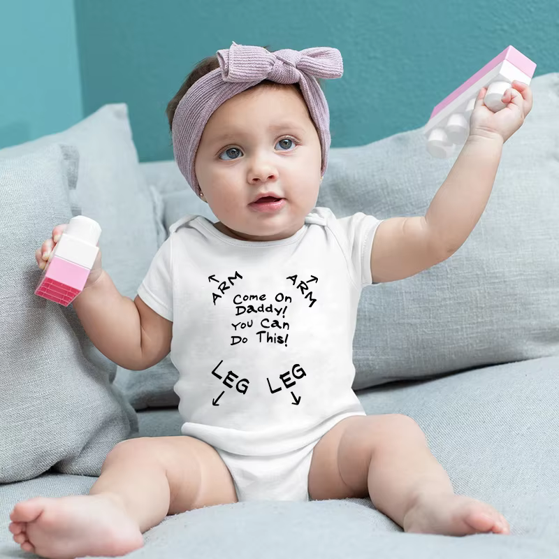 Come on Daddy! You Can Do It Newborn Baby Clothes White Bodysuits for Infants Summer Short Sleeve Boys Girls Romper