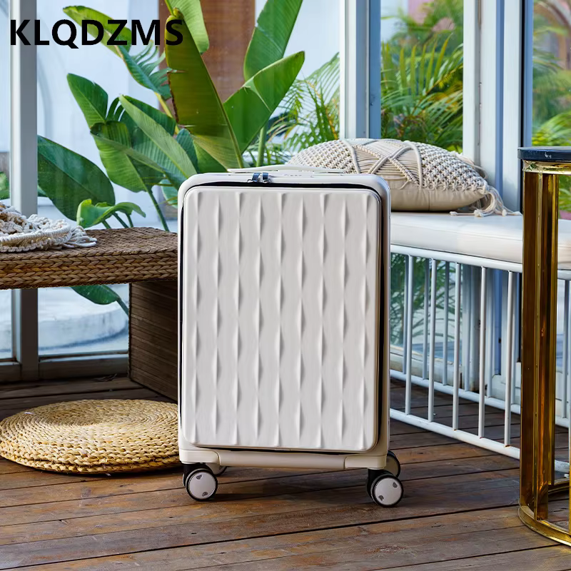 KLQDZMS السفر الأمتعة الجبهة افتتاح الكمبيوتر المحمول الصعود 20 "24 بوصة الألومنيوم الإطار حقيبة تروللي بعجلات USB شحن المقصورة حقيبة