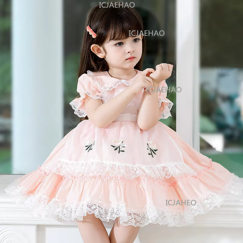 2026 New Style Kids Girls' Fashionable Children's Dress Embroidered Lace Spanish Princess Dresses Baby Birthday Summer Costume