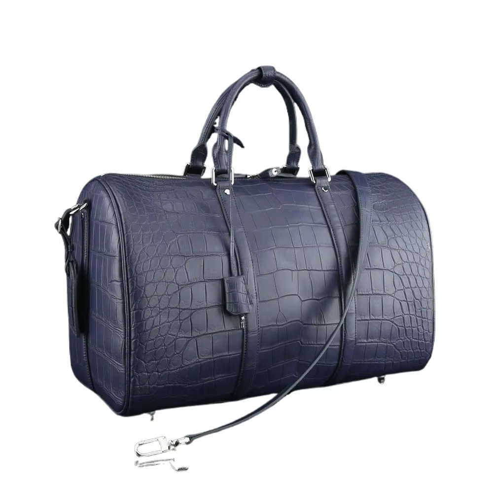 Authentic exotic crocodile belly leather men's large travel handbag real crocodile leather men's fashion luxury shoulder bag