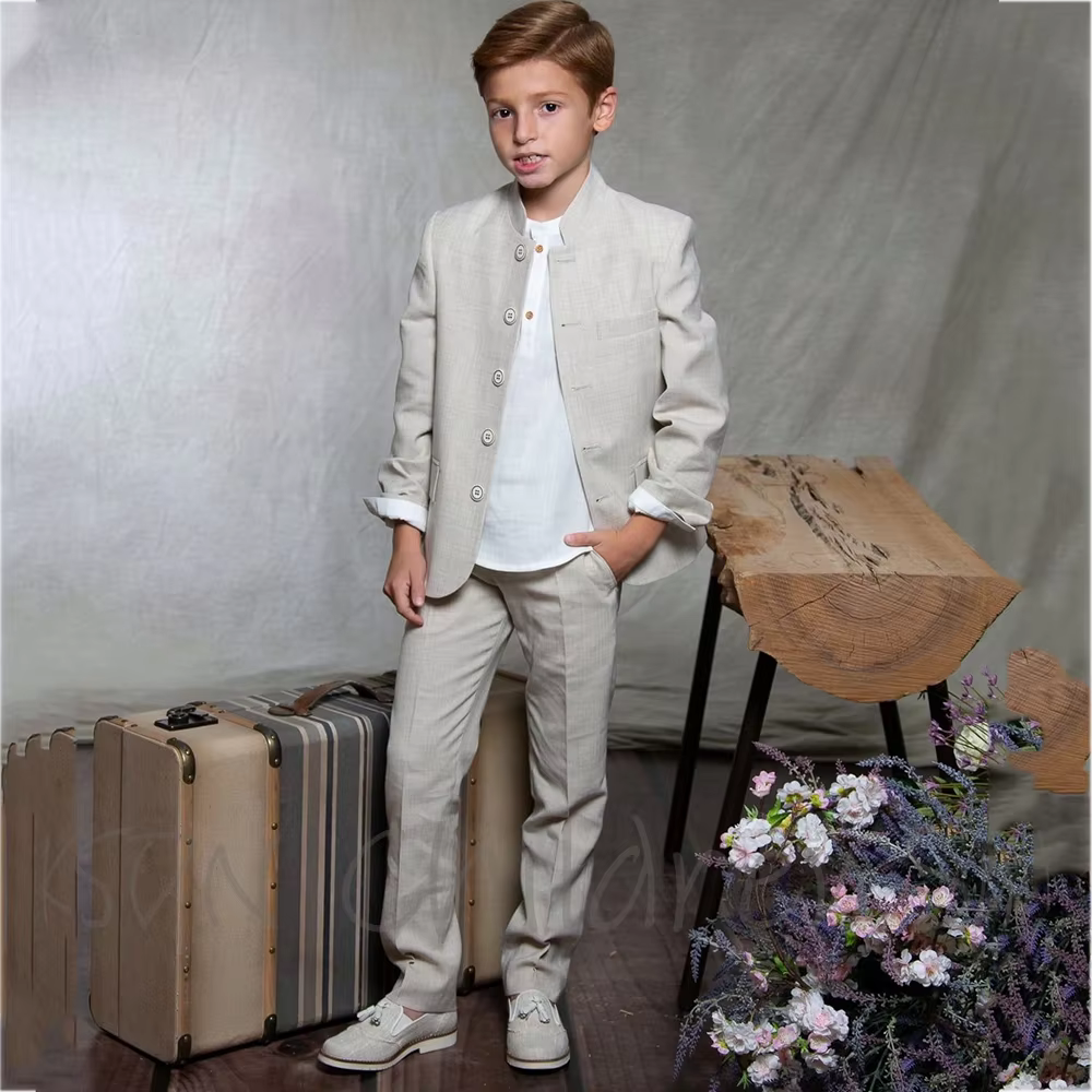 Fashion Boy Suit 2 Pieces Slim Fit Classic Stand Collar Single Breasted Formal Clothes Performance Party Kid Set(Jacket+Pants)