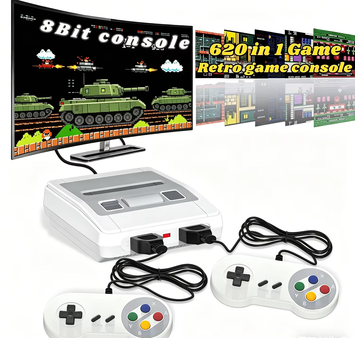 Classic Mini Retro Game Console Built in 620 Video Games,Av Output 8-Bit Plug and Play Game System with Dual Wired Controllers