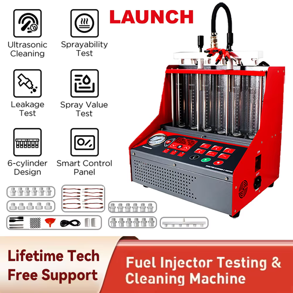 Launch 6 Cylinder Gasonline Nozzle Cleaner Fuel Injectors Car Motorcycle Auto Ultrasonic Injector Cleaning Tester Machine