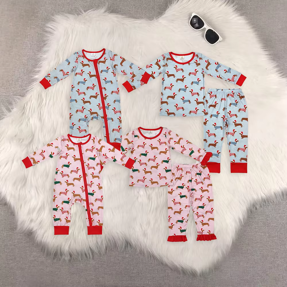 LR1081 Wholesale Summer kids clothes girl sets baby rompers Christmas hat puppy romper Boutique baby boy clothes